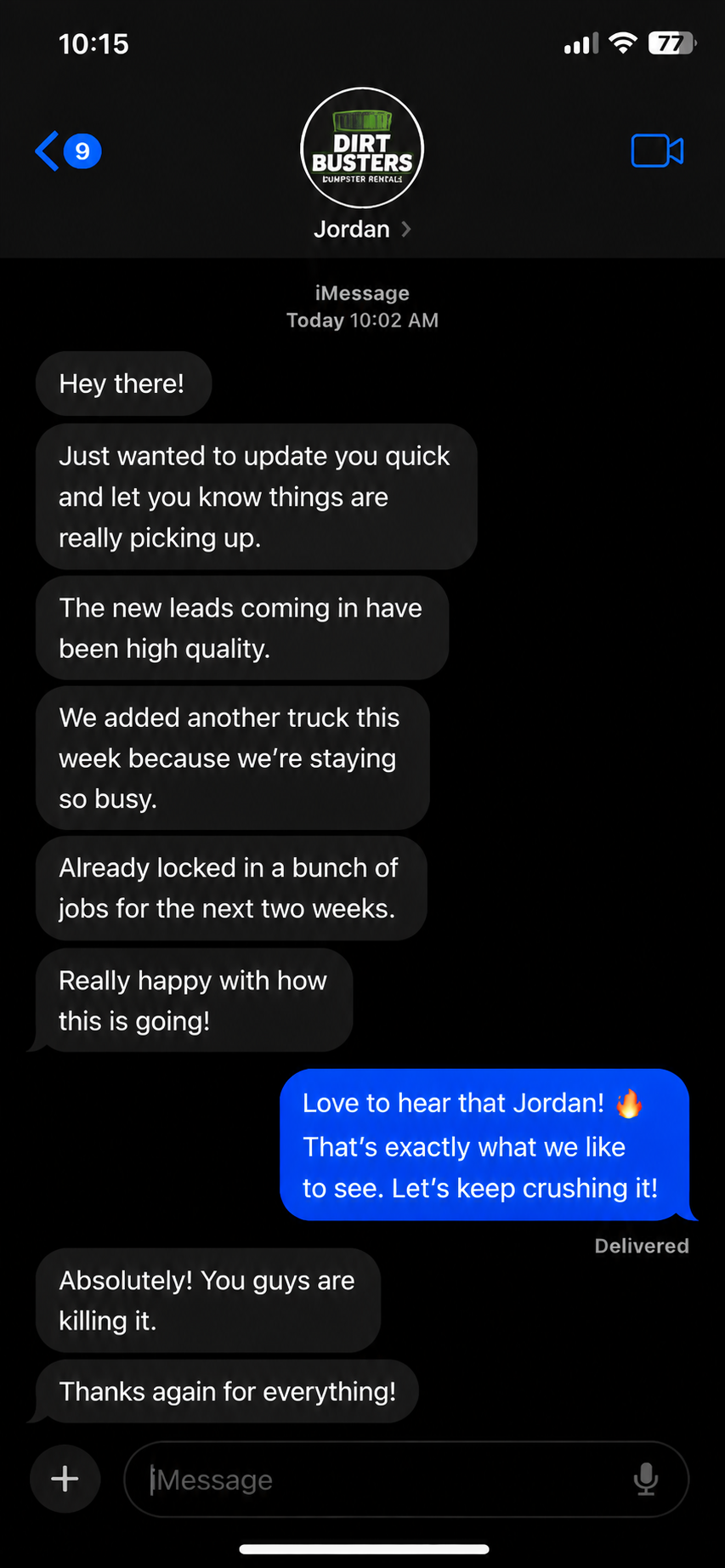 Client text: added another truck this week