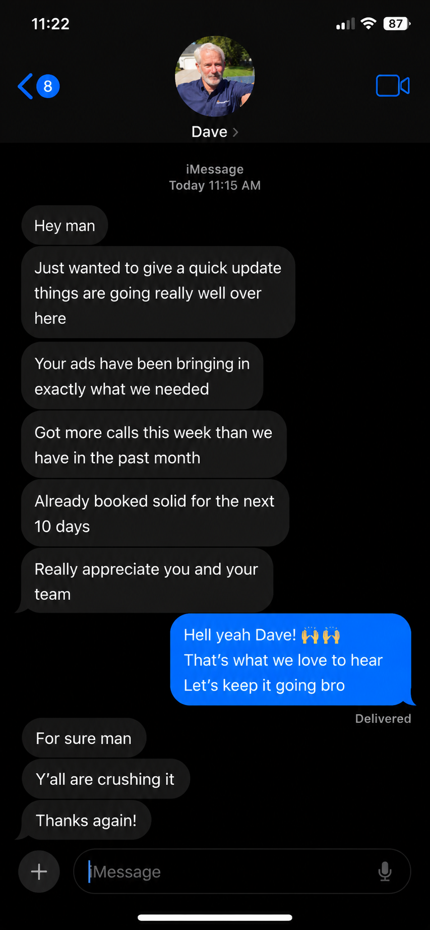 Client text: booked solid for the next 10 days